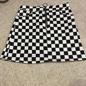 Black and white checkerboard zip up mini skirt